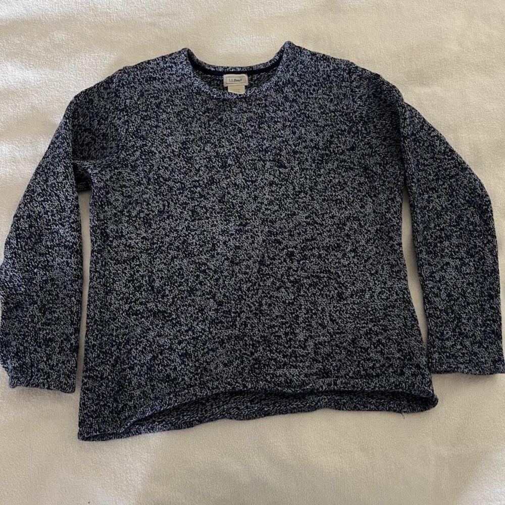 L.L. Bean Cotton Knit Sweater Heathered Blue, Size L
